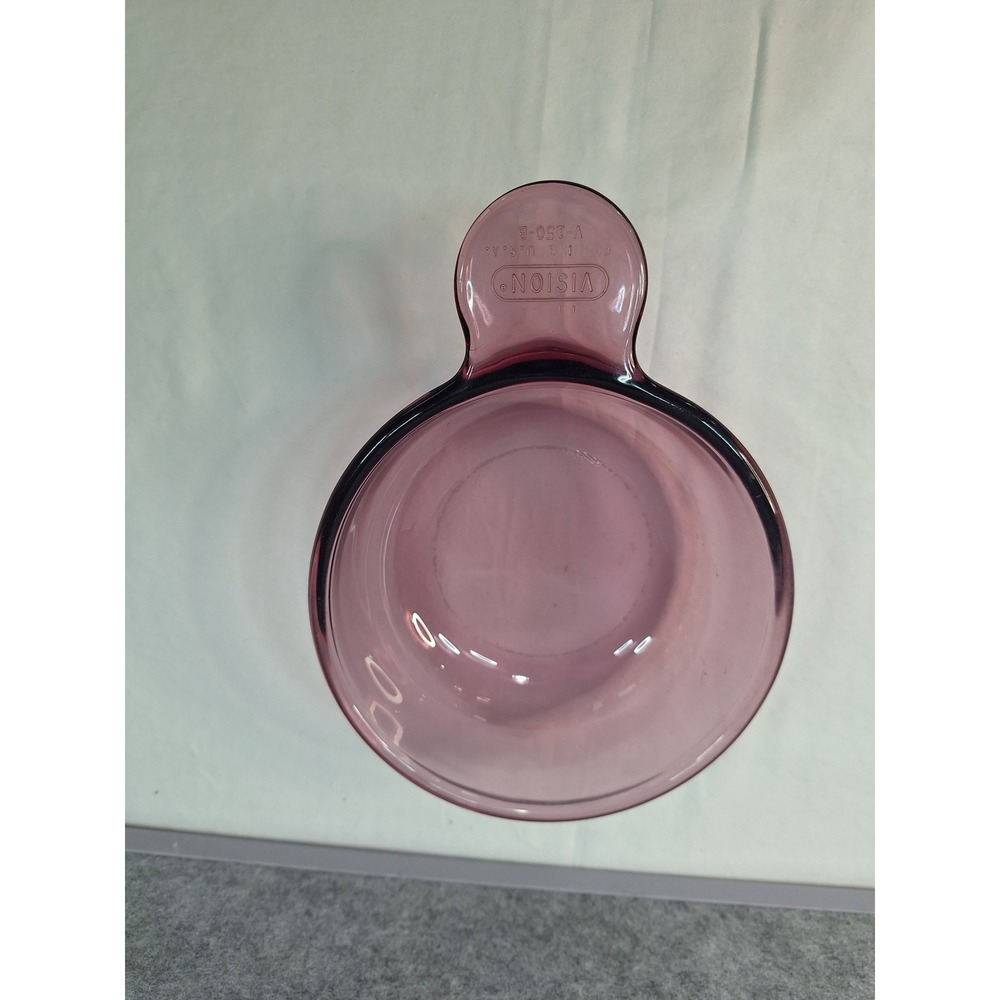 Corning Visions Cranberry Glass Grab-It Bowl V-150-B Purple Tab Handle USA Made